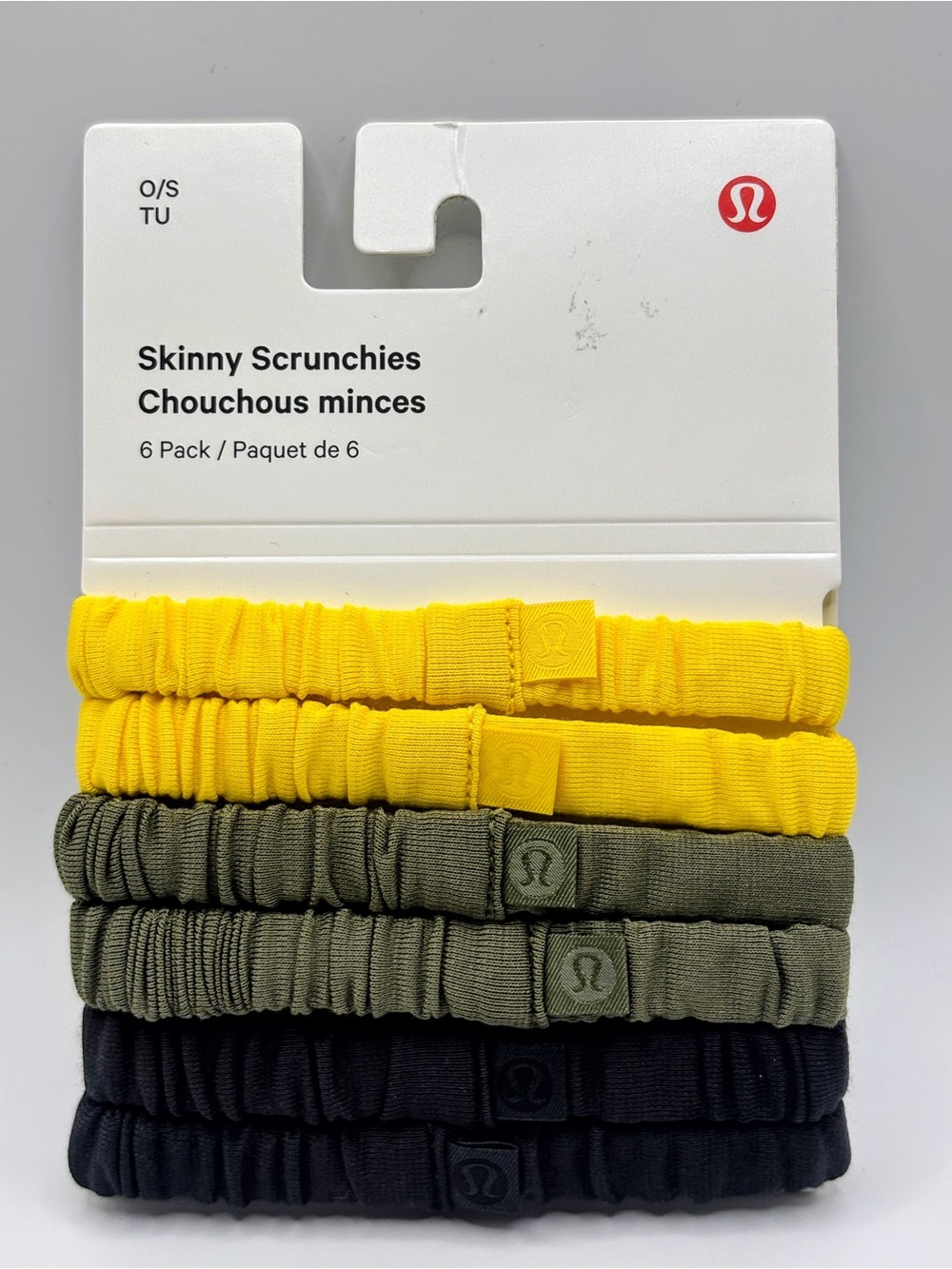 NWT Lululemon Skinny Scrunchies 6-Pack - Lemon Lush, Bay Leaf, Deep Coal